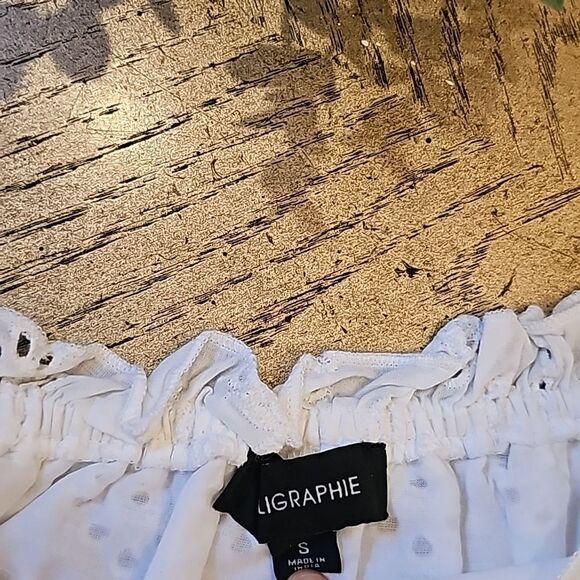White crop top off shoulder size S NWT Calligraphie 100% cotton - Picture 2 of 9